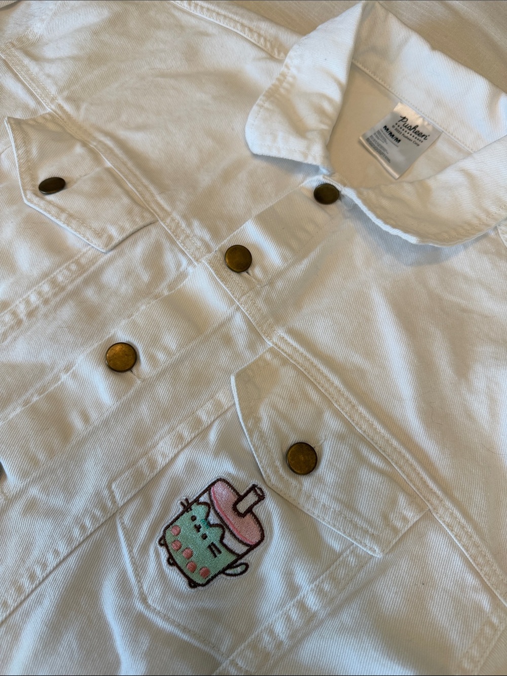 Pusheen White Cotton Jean Jacket with Branded Tag